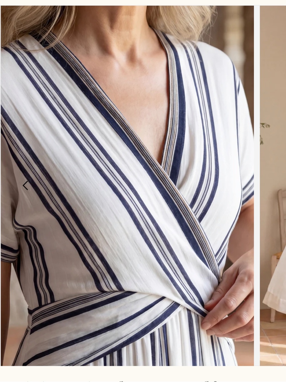 Striped Wrap Maxi Dress in White and Navy